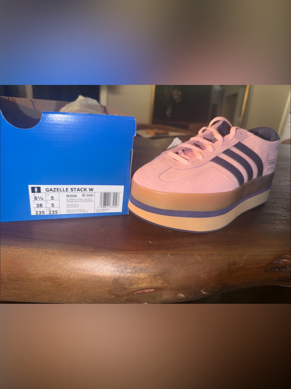 adidas Pink Suede Platform Sneakers with Navy Stripes